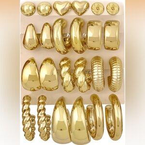 12 Pairs Chunky Gold Hoop Earrings Women Gold Plated Lightweight Hypoallergenic